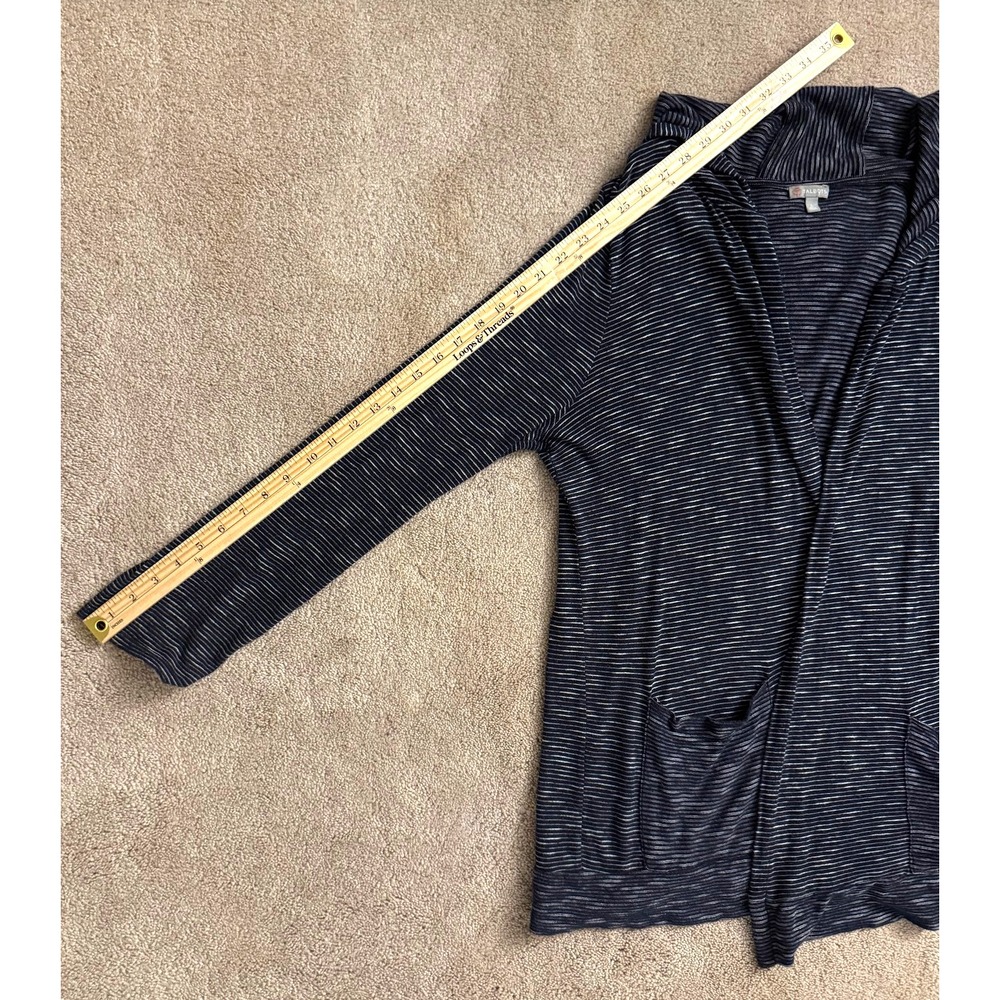 Talbots Hooded Open Front Cardigan Women's L Navy White Stripe 100% Cotton - Picture 5 of 9